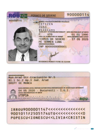 Download Romania residence permit Photoshop template